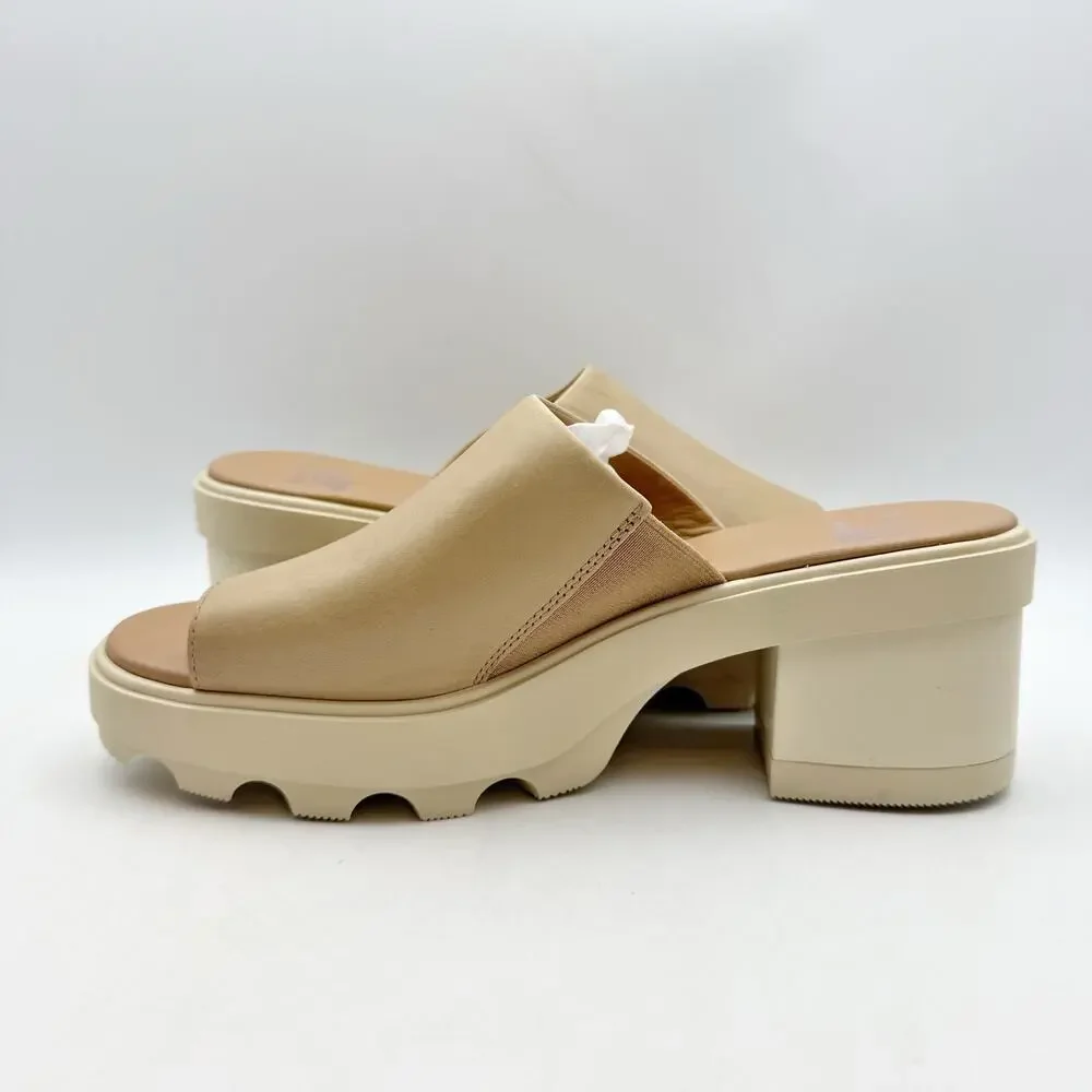 Sorel Womens Joanie Heel Slide Sandal US 7.5 EU 38.5 Beige Tan Leather EUC